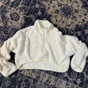 SKIMS White Cream Cozy FUZZY Cropped 1/4 Zip Pullover Top Size S/M